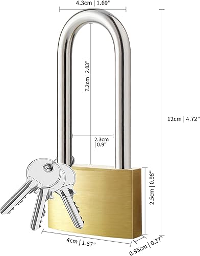 Miniatura 2 de Lockwise Paquete de 2 candados de grillete largo, cerraduras de latón macizo impermeables de 2.9 pulgadas con 3 llaves, candado con llave para