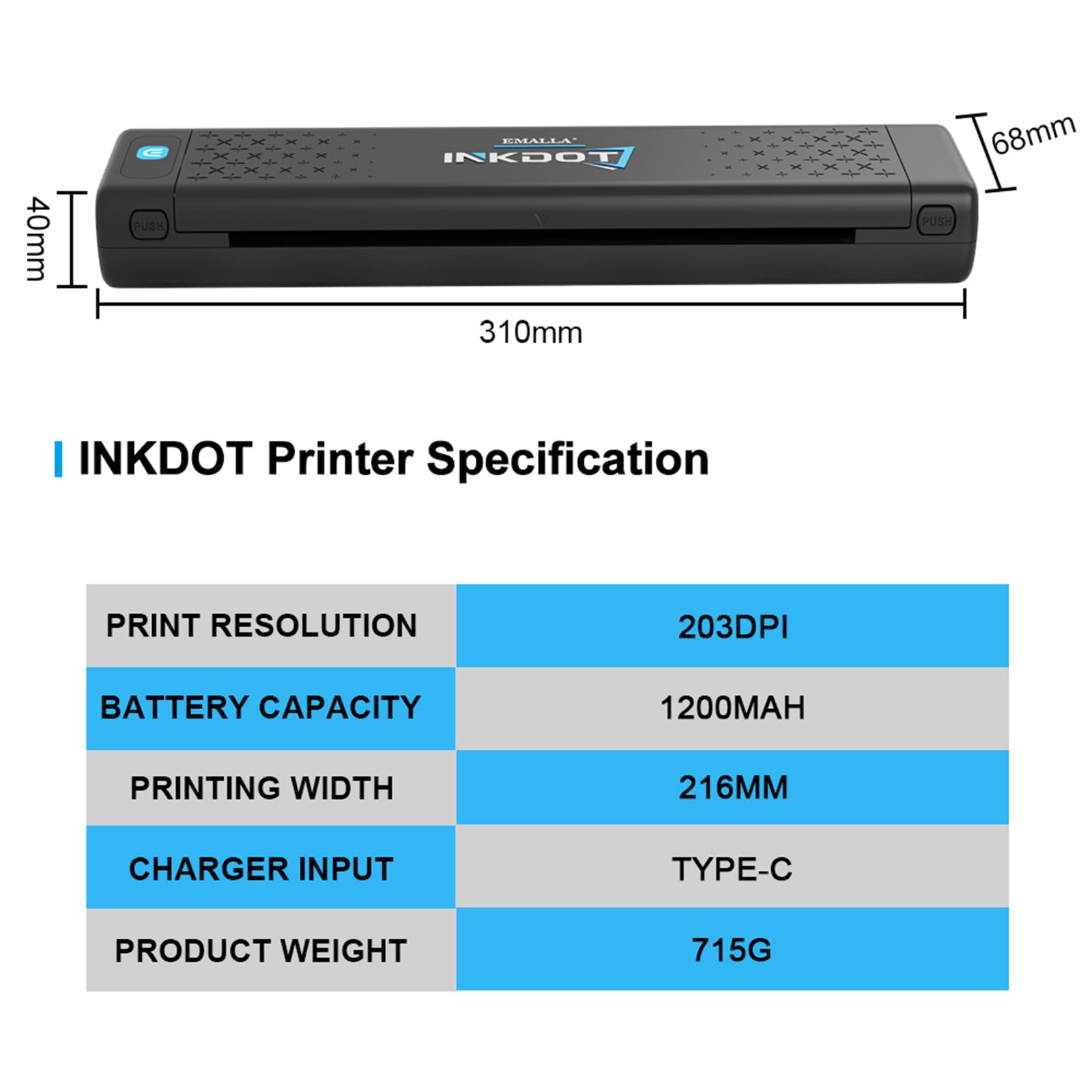 Imprimante de tatouage thermique Bluetooth 203 DPI haute résolution sans fil portable pour artistes iOS Windows