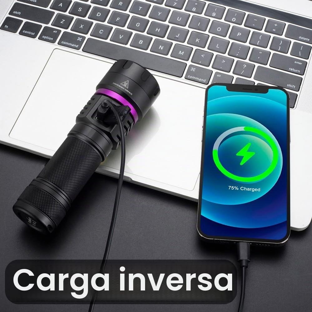 Alonefire SV116 Linterna UV 60W 365nm Profesional Recargable USB C Potente Luz Negra Detector de Orina para Resina, Pesca, Escorpión, Minerales, Pegamento, Ámbar con Gafas Protectoras UV, Batería