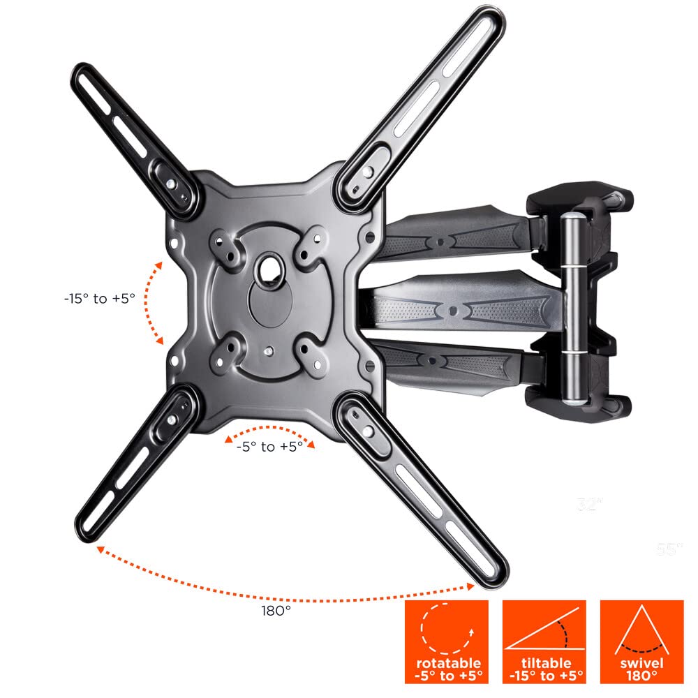 celexon TV- Soporte de Pared Adjust-SRT55470-32-55'' - 55-470mm de Distancia a la Pared - VESA 400x400 - hasta 50kg - inclinable y Giratorio - Soporte de Pared para TV