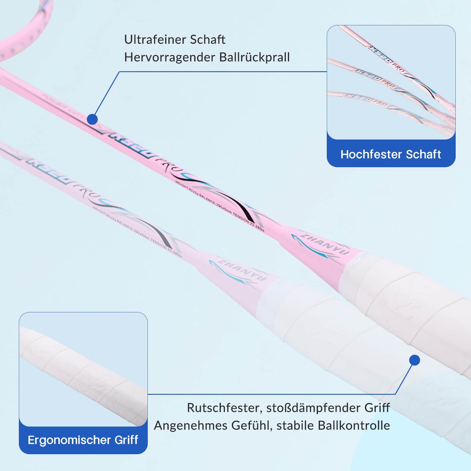 Badminton SchläGer Profi，Badminton SchläGer,Professionelle Ausbildung Unterhaltung Federball Set Mit 82 Gramm Kohlefaser,Bestehend Aus 2 Raketten,2BäLlen Und 1 Tasche(Fd01)