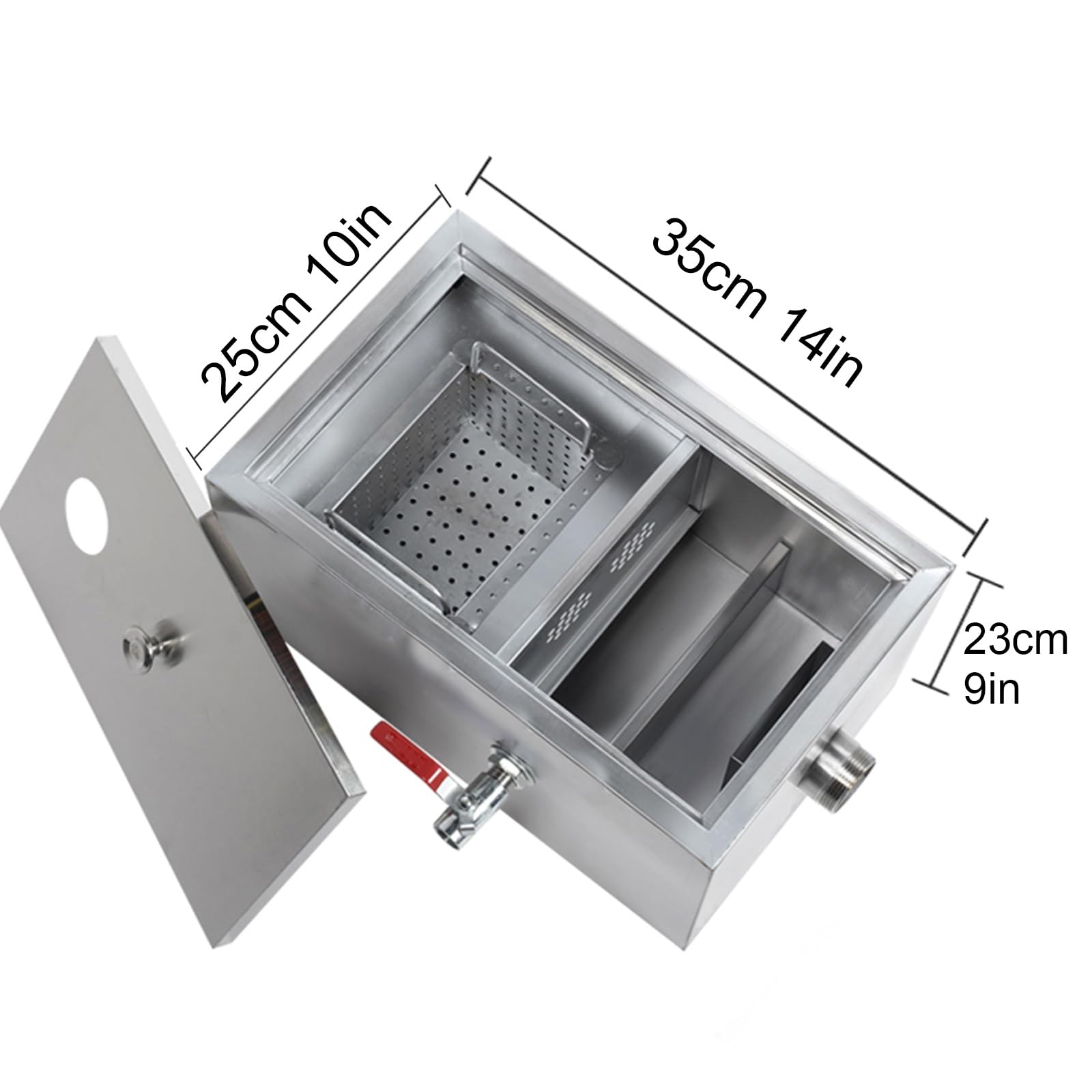 Interceptor de Acero Inoxidable, Separador de Grasas Bajo Fregadero, Trampa de Grasa Comercial Trampa de Grasa para Restaurante de Cocina(Size:35 x 25 x 23cm/14 x 10 x 9in)