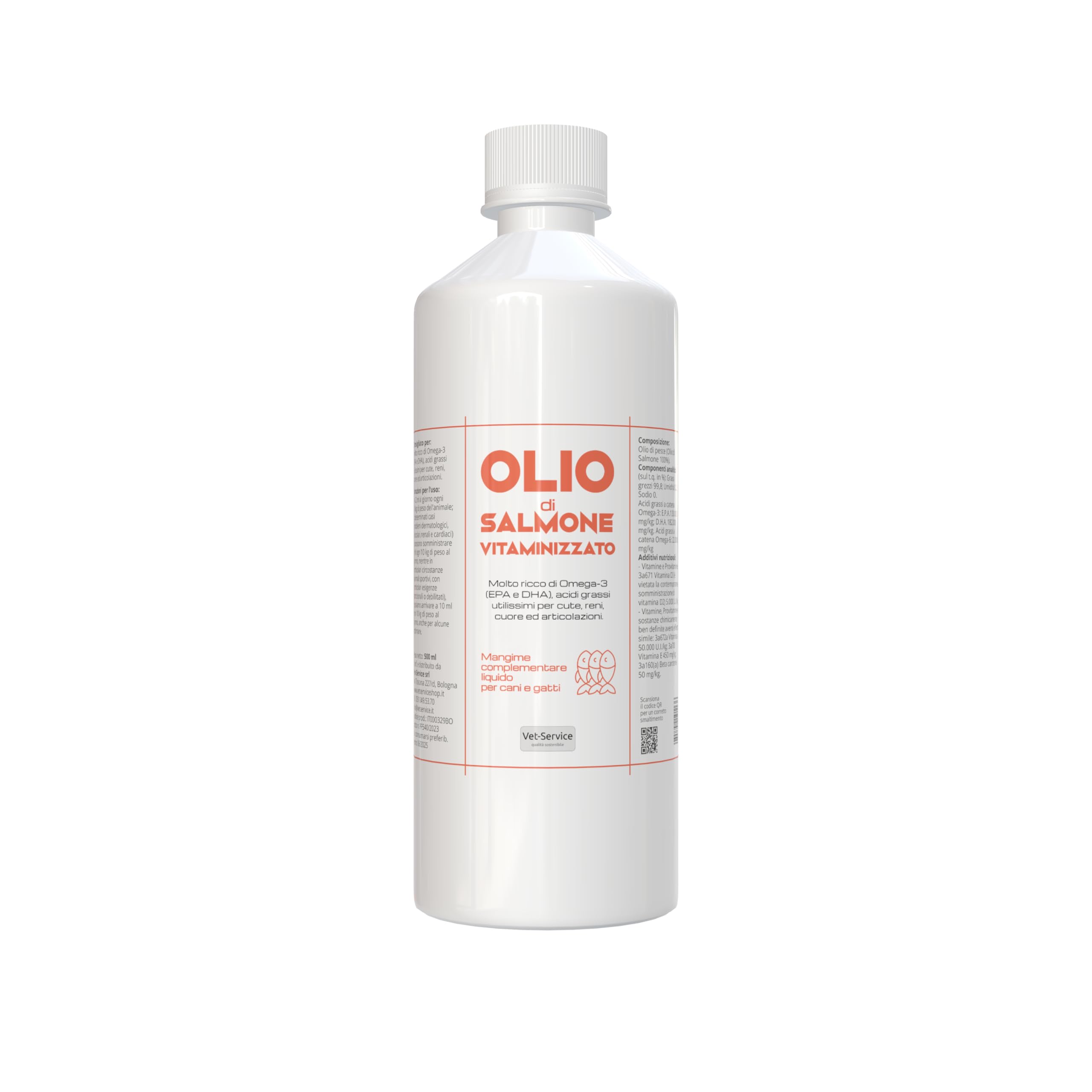 Olio di Salmone 100% | 1 litro | Integratore liquido per cani e gatti | EPA 13% DHA 18,2% e Vitaminizzato, per un Pelo Lucido e Brillante, utile per Cuore, Cute, Reni ed Articolazioni