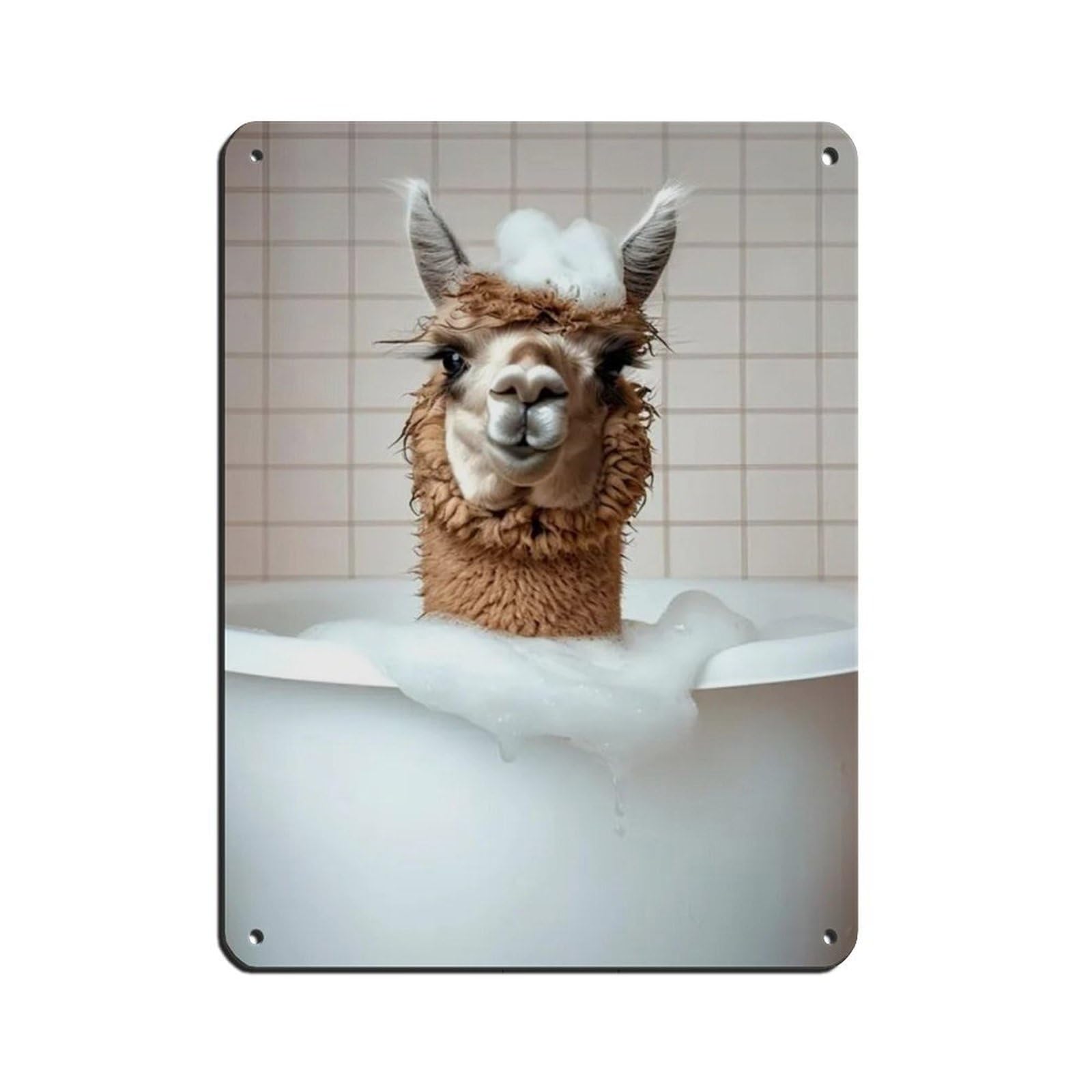 Llama in The Bathtub, Funny Bathroom Art Tin Sign Vintage Metal Pub Club Cafe Bar Home Wall Art Decoration Poster Retro 12x16inch(30x40cm)