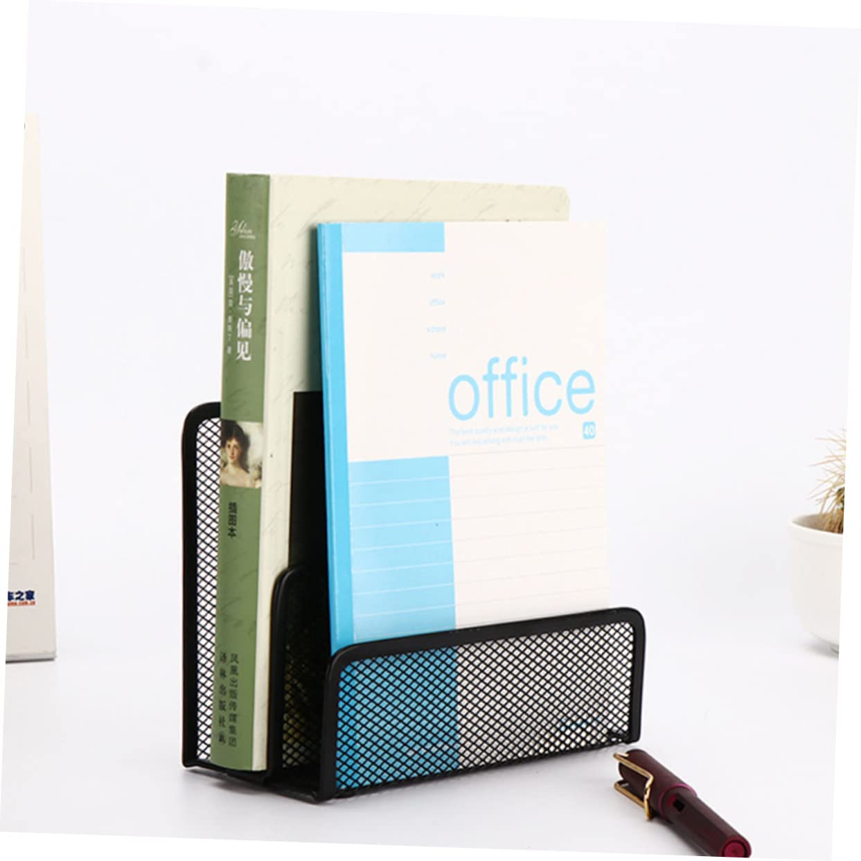 Portapenne in Ferro Set 4 Pezzi Nero Organizer Scrivania | Porta Carte da Visita, Vassoio per Lettere, Contenitore Cancelleria, Finitura che Non Si Sfoglia