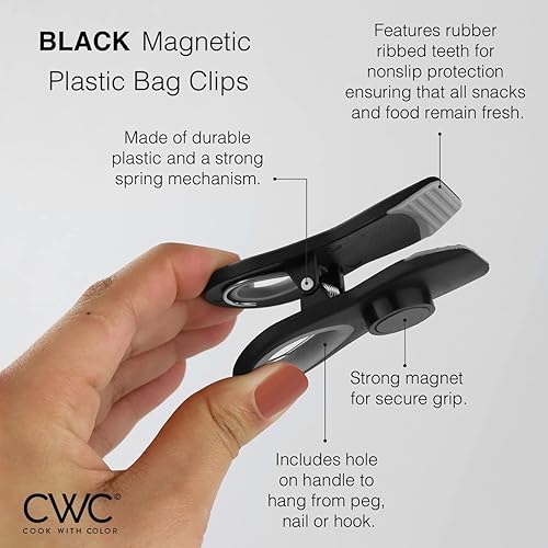 Miniatura 96 de COOK WITH COLOR Clips para bolsas – Clip de chip resistente y clips magnéticos para refrigerador para almacenamiento de alimentos con agarre Gris