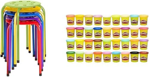 Norwood Taburetes apilables para muebles comerciales (paquete de 5) y compuesto de modelado Play-Doh, paquete de 36 cajas de colores (latas de 3