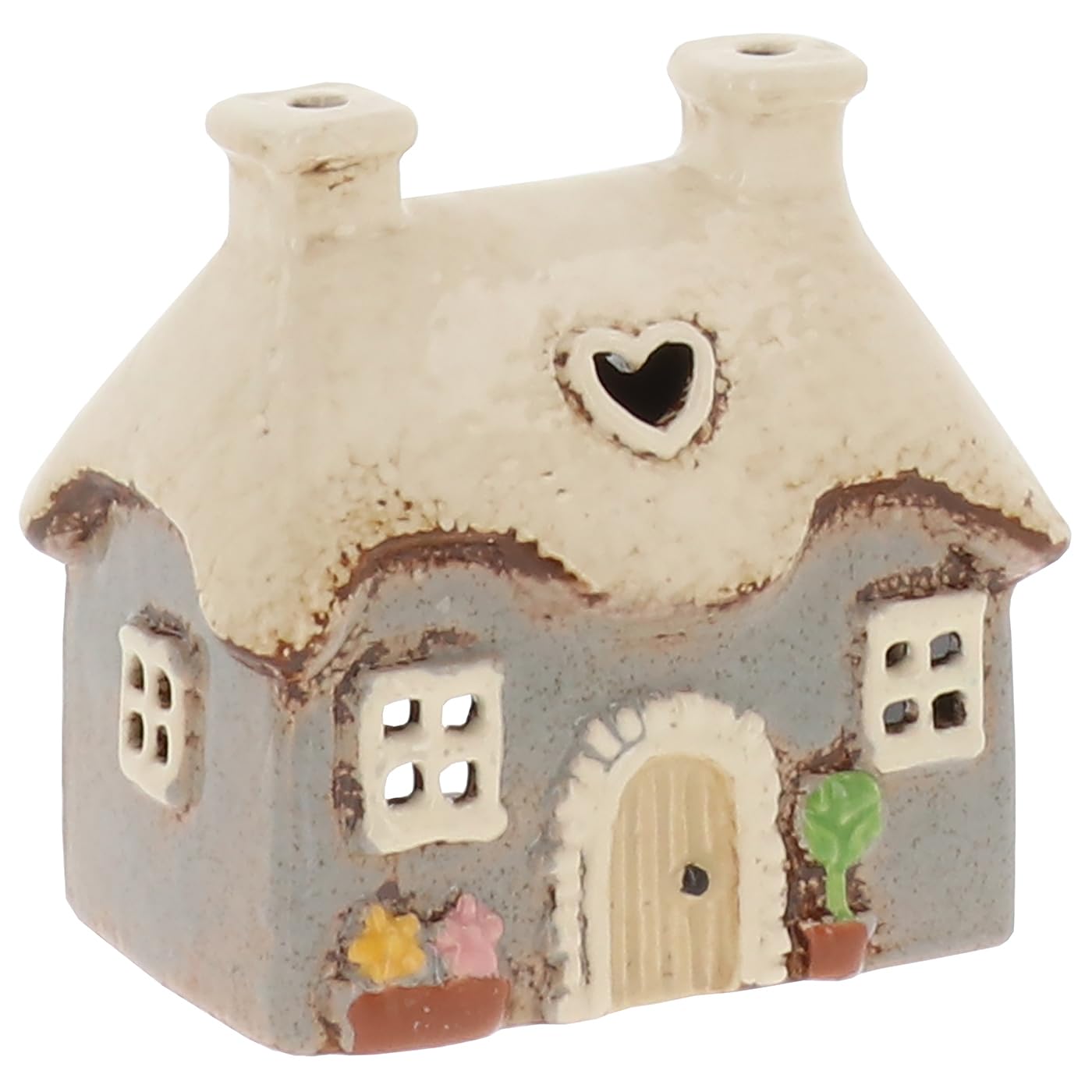 Shudehill Giftware Village Pottery Heart House Tealight Holder, Ceramic, Cottage Style Decoration (Mini Heart Cottage Grey)
