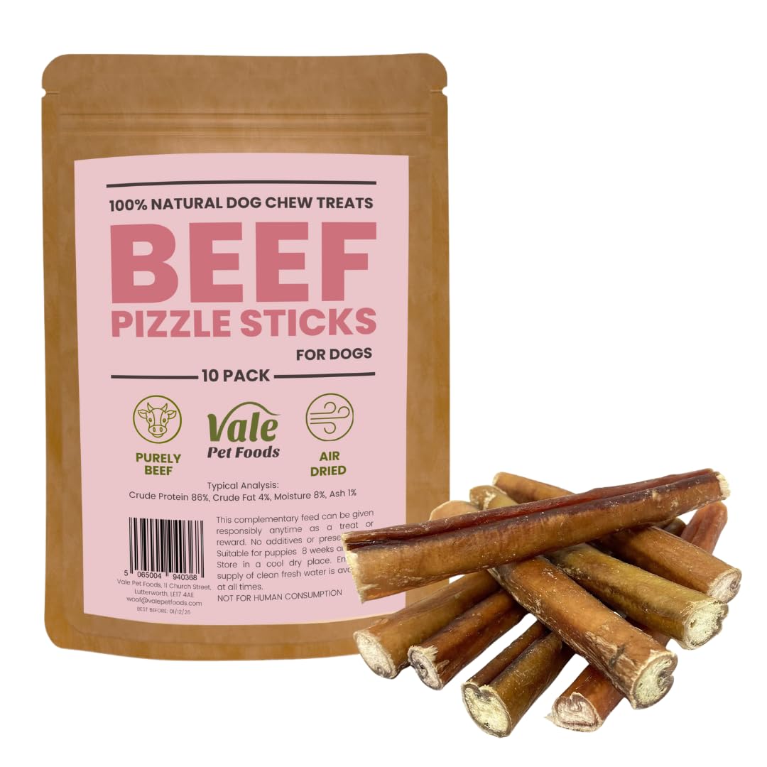 10 Pack Pizzle Sticks for Dogs & Puppies - Bully Sticks - 100% Healthy Natural Dog Treat Chews - Long Lasting Dog Chew - Great for Dental Health - Grain Free Treats for dogs