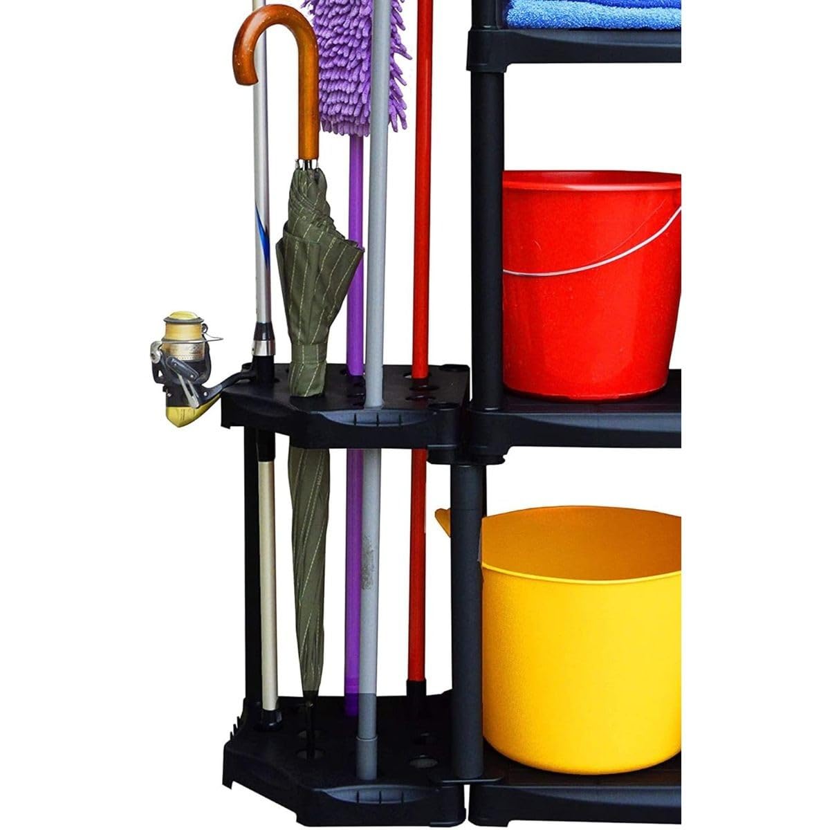 INTEC - Étagère de Rangement 4 Niveaux Noire modulable Polypropylène Résistant Garage Buanderie