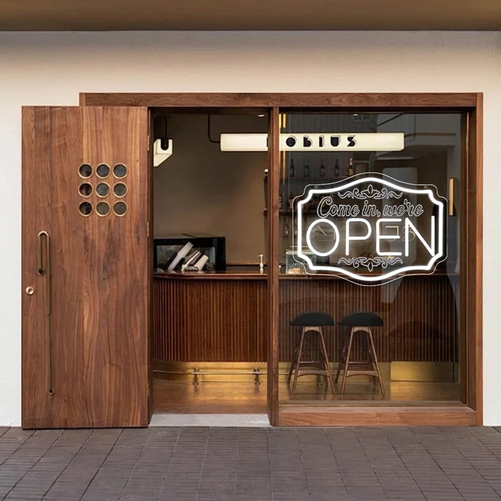Insegna al Neon Open per aziende, interruttore bianco dimmerabile insegne aperte a LED, insegne al neon We are Open per negozi bar salone hotel vetrina ristorante caffè (bianco, 15'' x 11'')