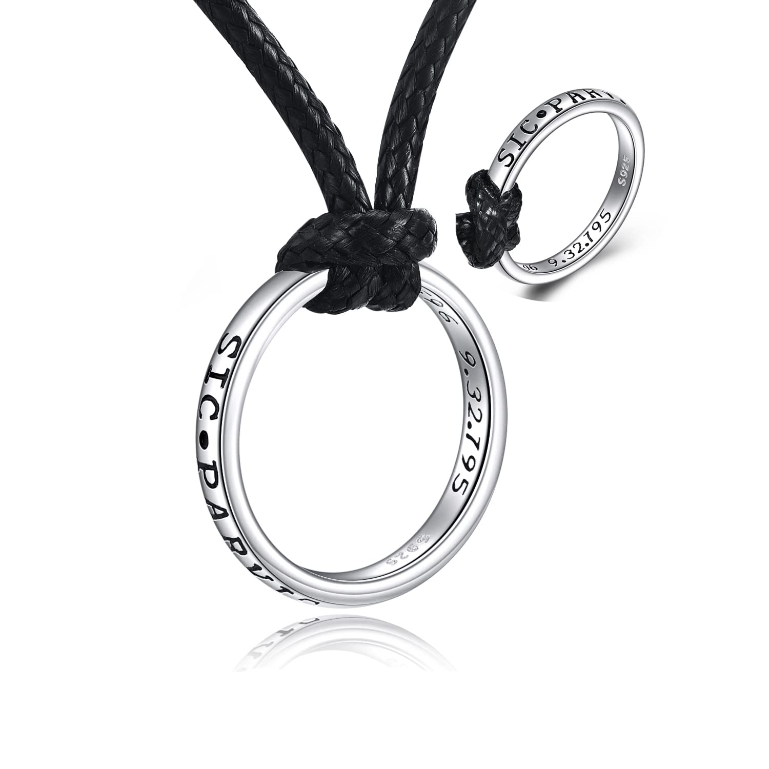 YFN Ring Necklace for Men Sterling Silver Uncharted 4 Nathan Drake Ring Pendant Necklace with Adjustable Leather 22+2 Inch