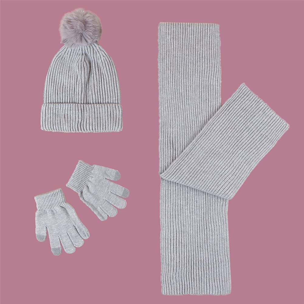Dziecięca czapka beanie szalik rękawiczki zestaw dzianinowa termiczna czapka pomponowa z pomponem chłopcy dziewczęta czapka zimowa 3 szt