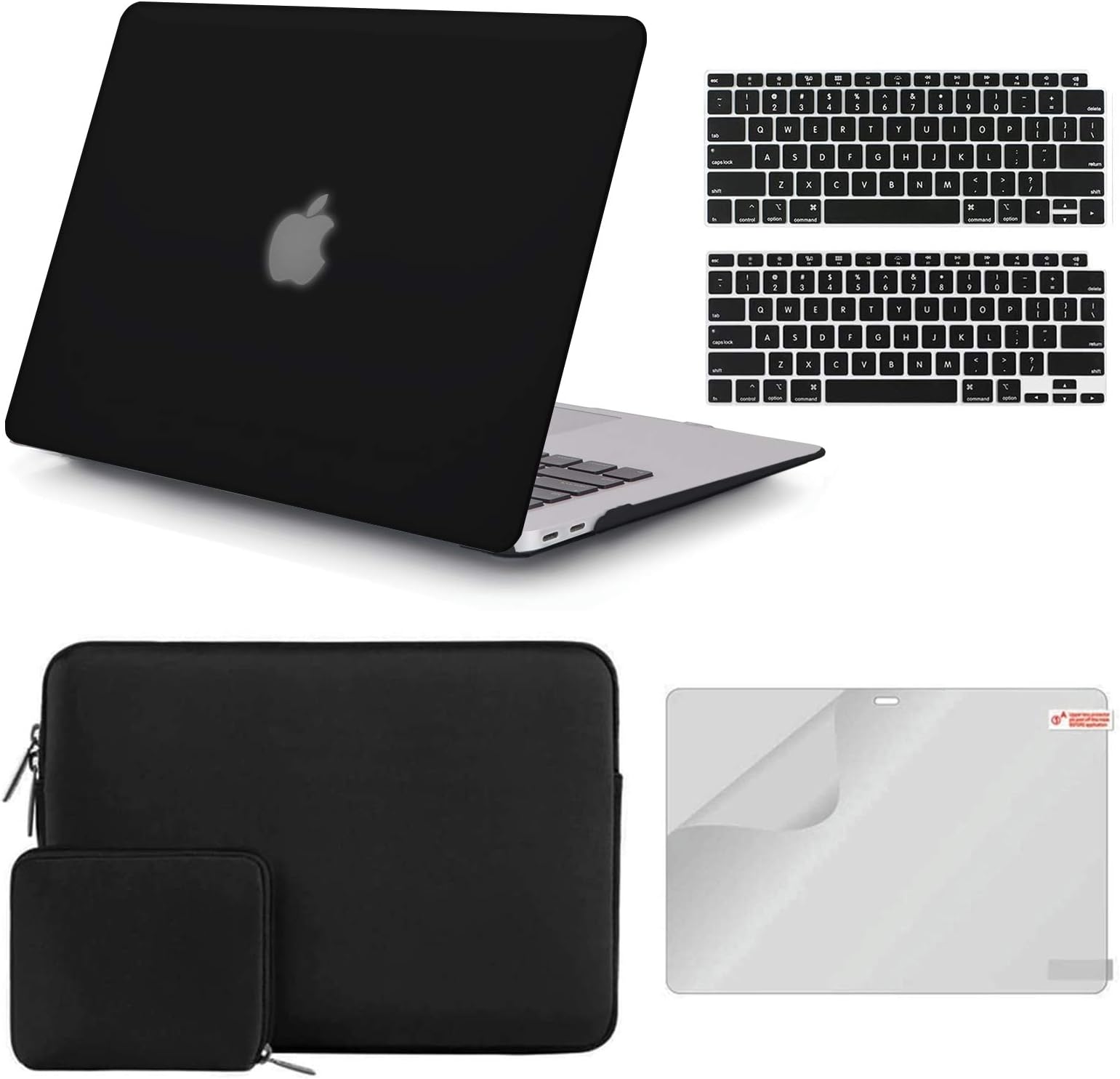 iCassoCompatible with MacBook Air 13 inch Case 2020 2019 2018 A2337 M1/A2179/A1932 Touch ID, Hard Shell Case, Sleeve, Screen Protector, Keyboard Cover for MacBook Air 13'' with Small Bag - Black