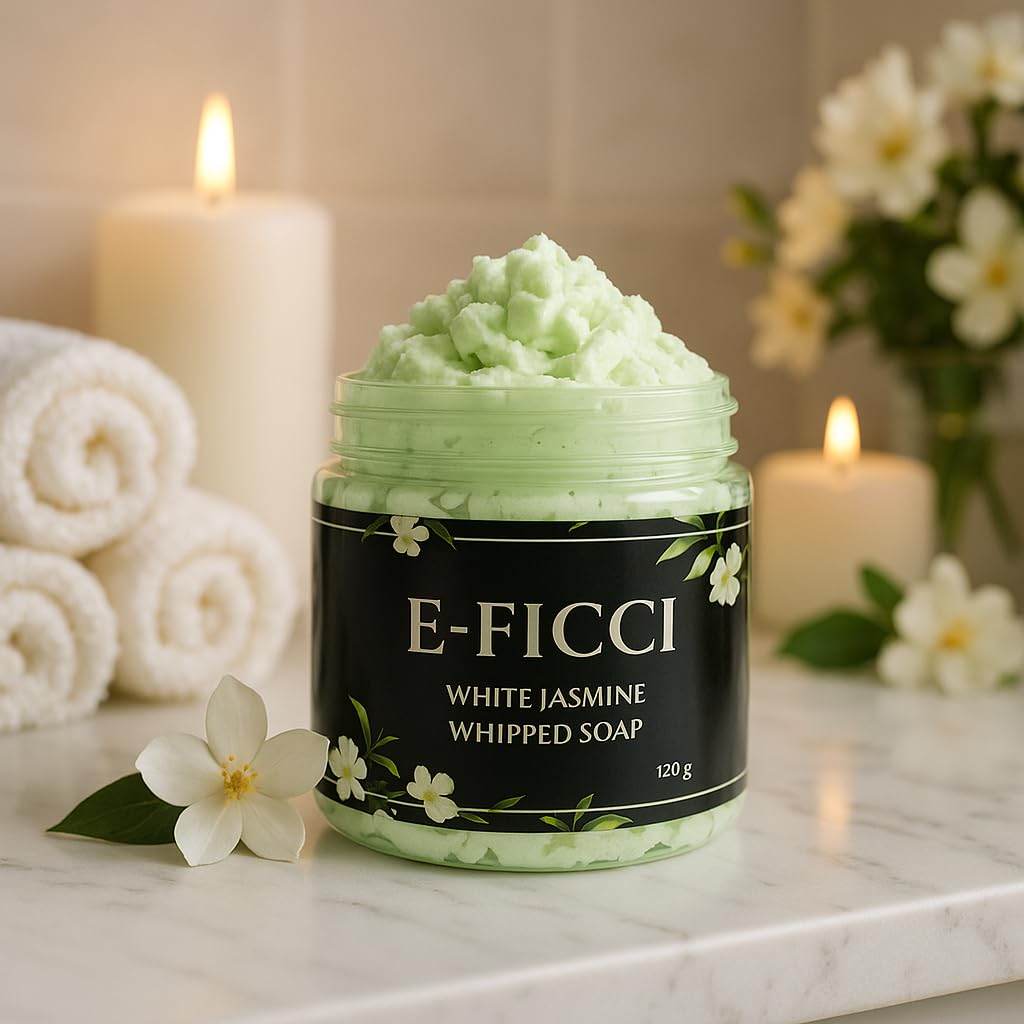E-FICCI Whipped soap - White Jasmine scent, 120 g, Moisturizing and Nourishing Body wash, VEGAN frendly, MADE in UK - Image 3