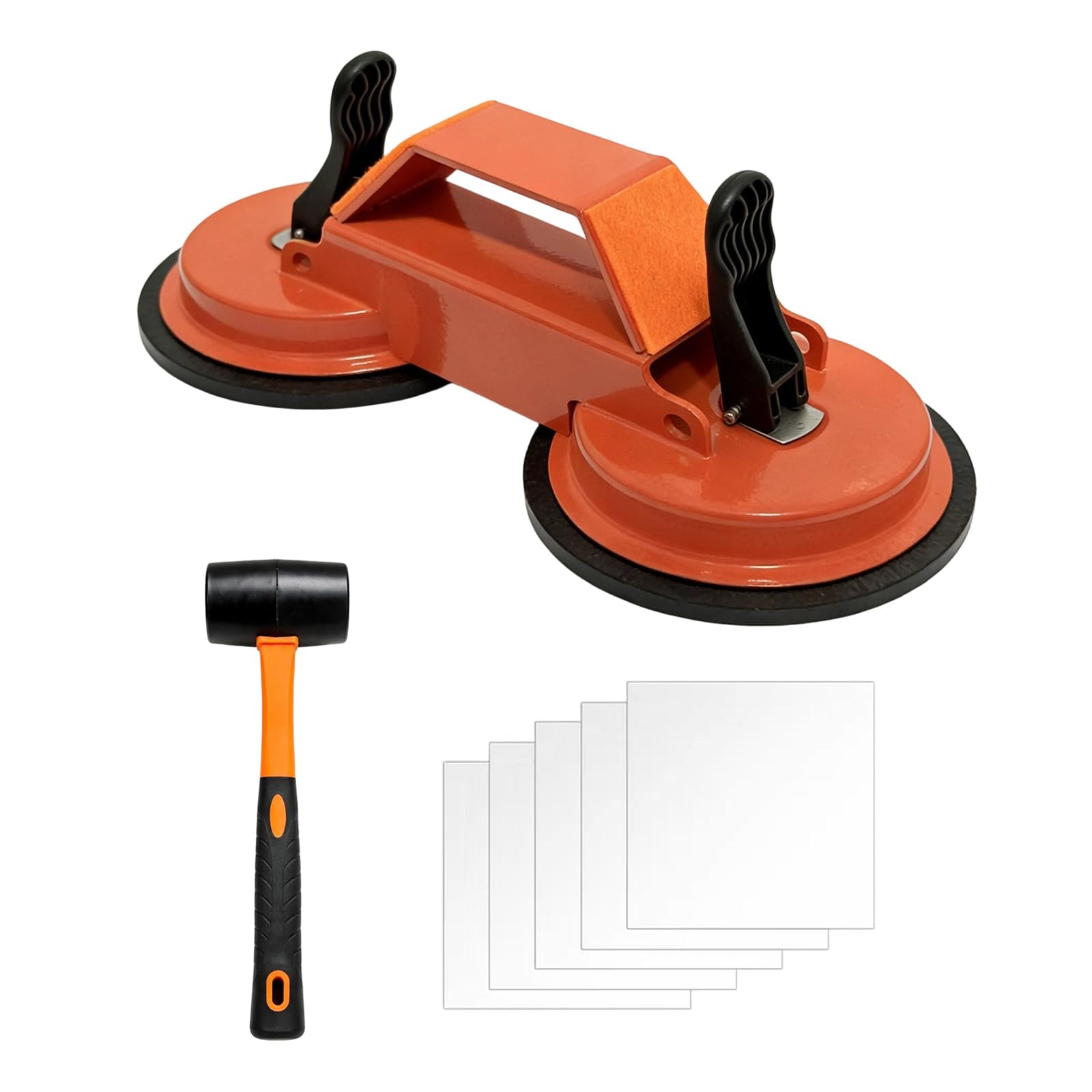 Tsophreniq Oranges Color Professional Reinforced Two Head Suction Cup Tool With Enhancing Adhesion Suitable For Heavy Glass Panel And Tiles Glass Lifting Suction Cup