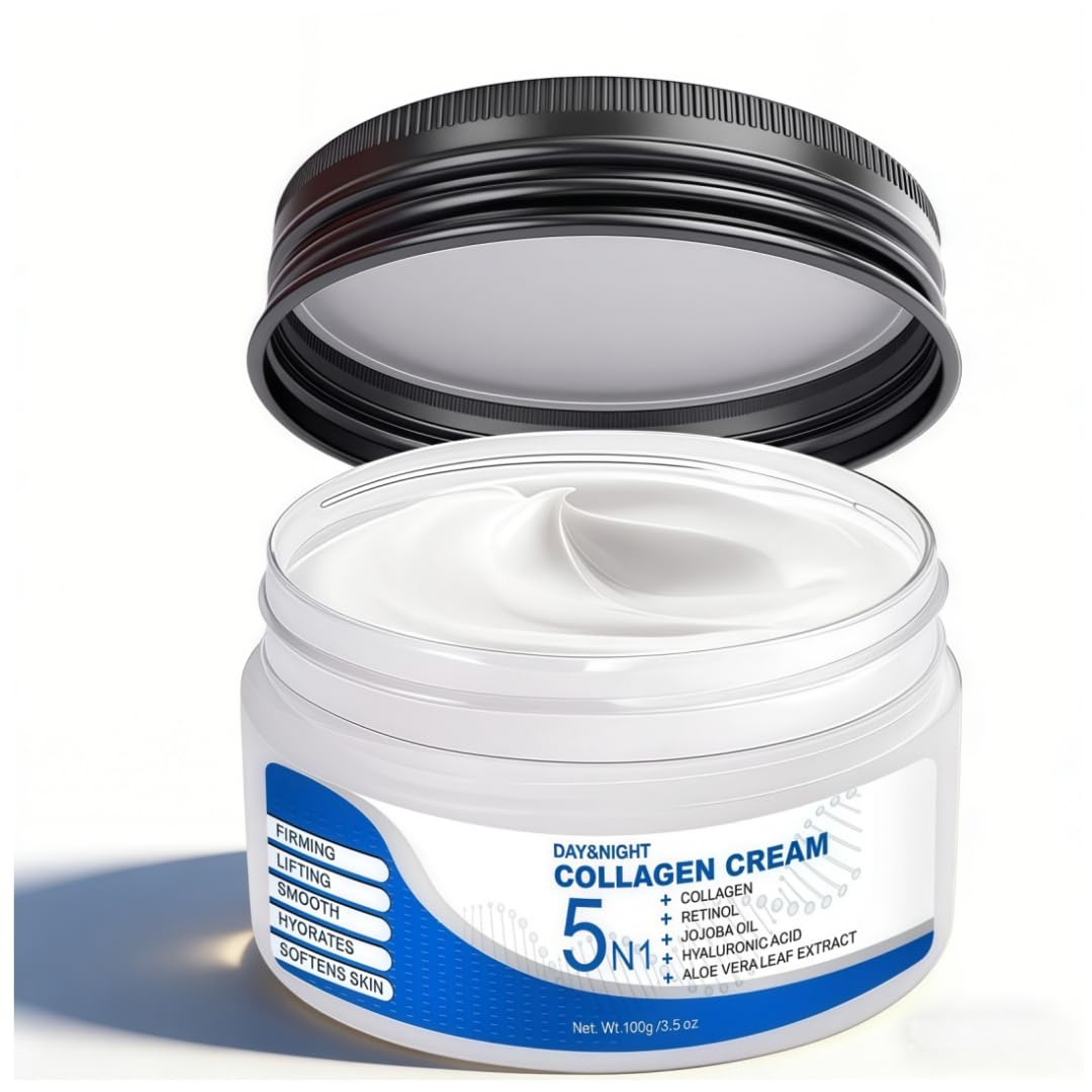 5N1 Collagen Moisturizer with Retinol & Hyaluronic Acid – Deep Hydration Face Cream for Women & Men – Visibly Firms, Smooths Wrinkles, Plumps Skin – Day & Night Cream, 3.5 oz