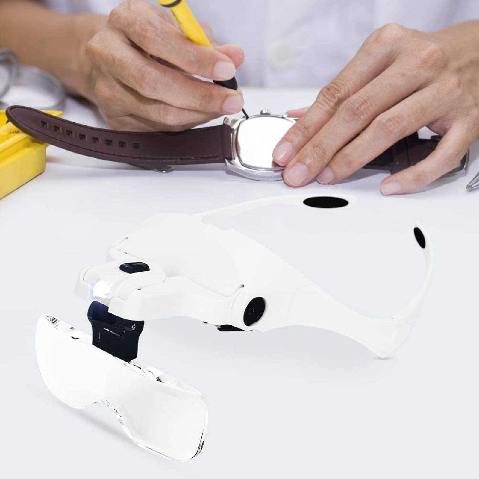 Lupa, Lupas - Diadema para La Cabeza con Luz Led Ajustable, Lupa para Trabajos De Precisión, Lupa De Joyero, Artesanía, Reparación De Relojes, Estabilización