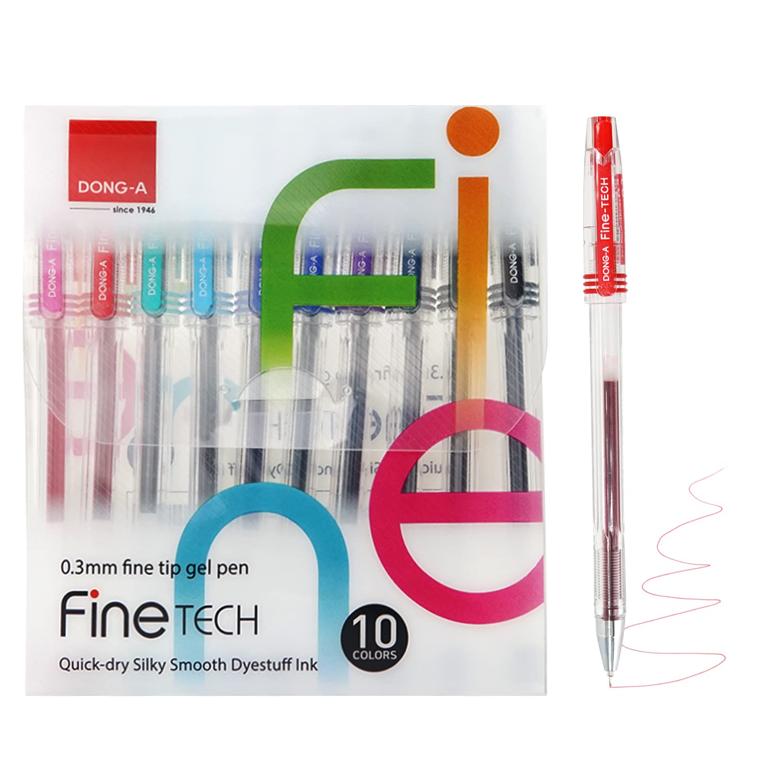 DONG-A Ultra Fine Point 0.3mm Ink pen Assorted 10 Colors Gel Pens Thin line and Smooth touches Gel Ink Rolling ball pens