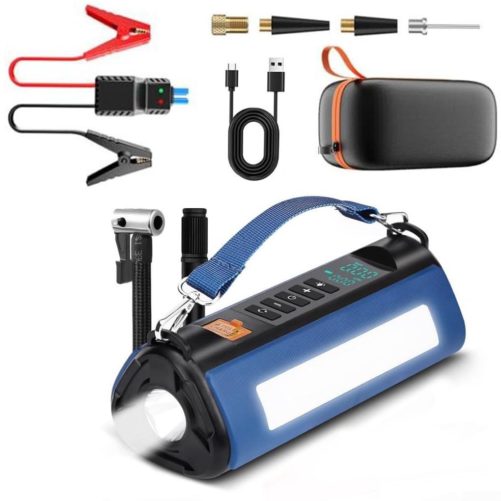 Arrancador de salto de 6000 mAh con compresor de aire de 12 V para coche (8400 mAh)