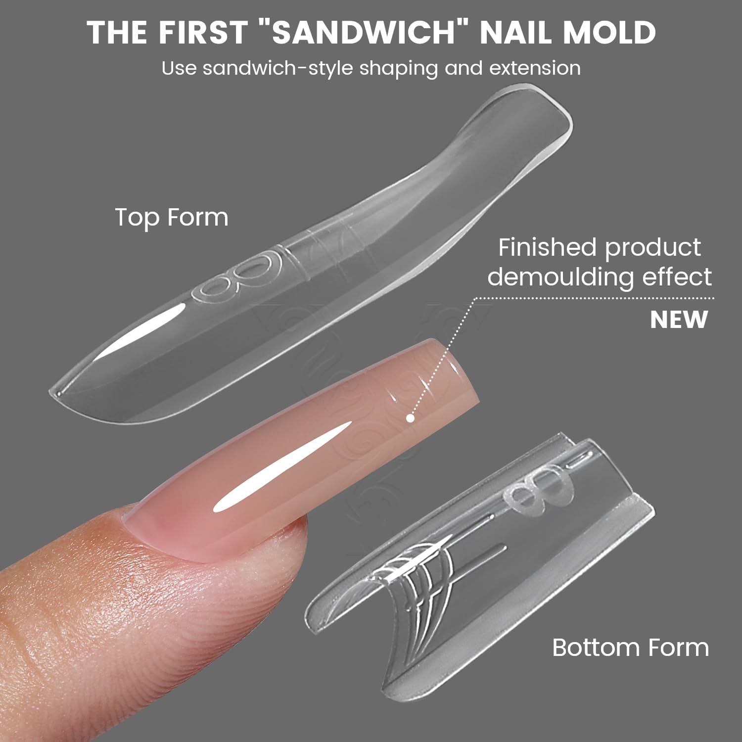 YOKEFELLOW - Uñas de sándwich originales de doble forma, 240 moldes de uñas para una extensión rápida de uñas, no necesita formularios de papel, forma de plástico de 15 tamaños, herramientas de arte