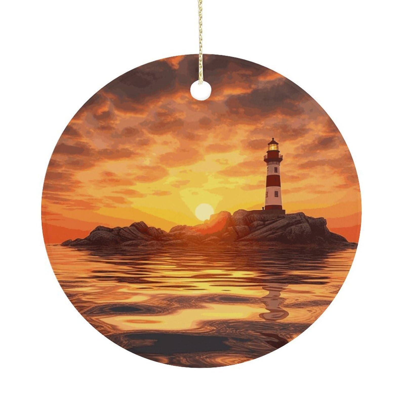 Adfgyerh Women's Style Sea Lighthouse In Sunset Hanging Ceramic Ornaments, Christmas Tree Decorations, Funny Home Decor Gifts For Sisters & Work Best Friends