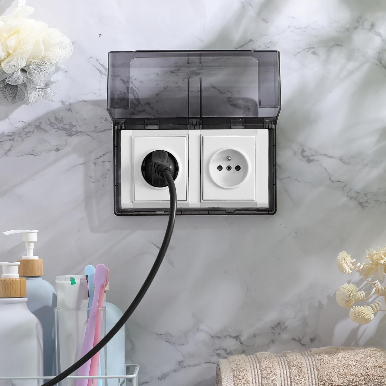 Alipis Waterproof Socket Protective Cover Double Position Sticky Socket Box Thickened Splash-Proof Outlet Cover for Home Bathroom Kitchen Safety - Image 2