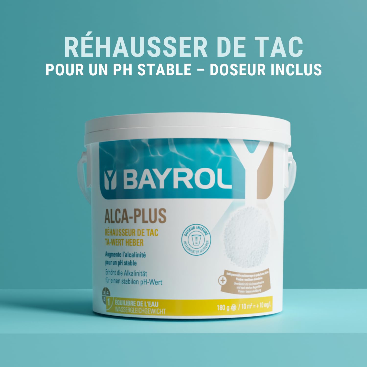 BAYROL e-Alca-Plus® 5 kg - Augmente Le TAC Piscine - Stabilise Le pH - Alcalinité Piscine - Doseur Inclus - Granulés Dissolution Rapide