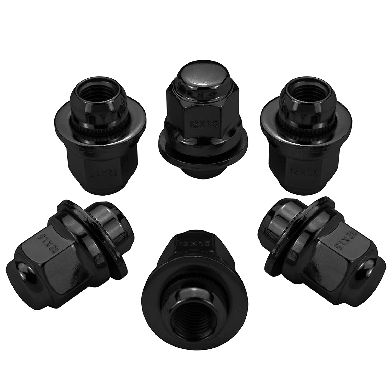 HASKYY 20 x nakrętek do kół M12 x 1,5 x 47,5 płaski pasek D30 SW21 - czarny lub chromowany (czarny)