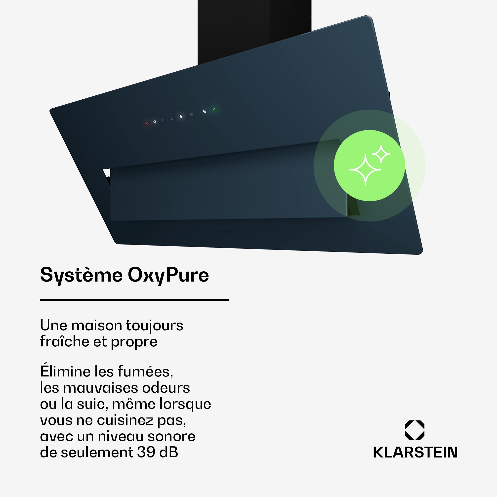 Klarstein SleekAir Hotte Aspirante - 90cm Hotte Décorative, Débit 718 m³/h, A++ Énergie, Éclairage LED 5W, Commande Tactile, Double Ventilation, Anthracite