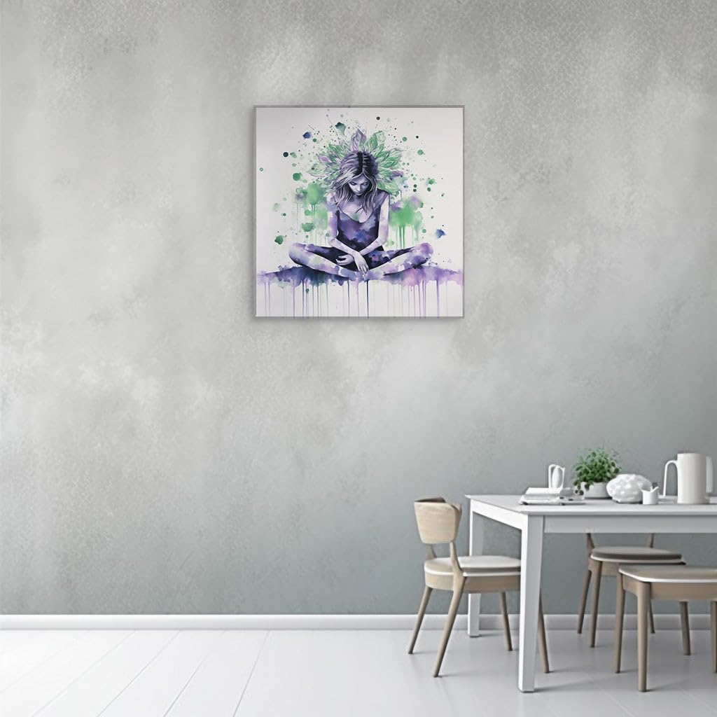 Canvas for Living room. Meditative Muse Amidst a Vivid Hues Cascade, 27 x 18 inch Canvas Wall Art - Contemporary Masterpieces - Modern Home Decor - 69x46 cm (27x18 inch)