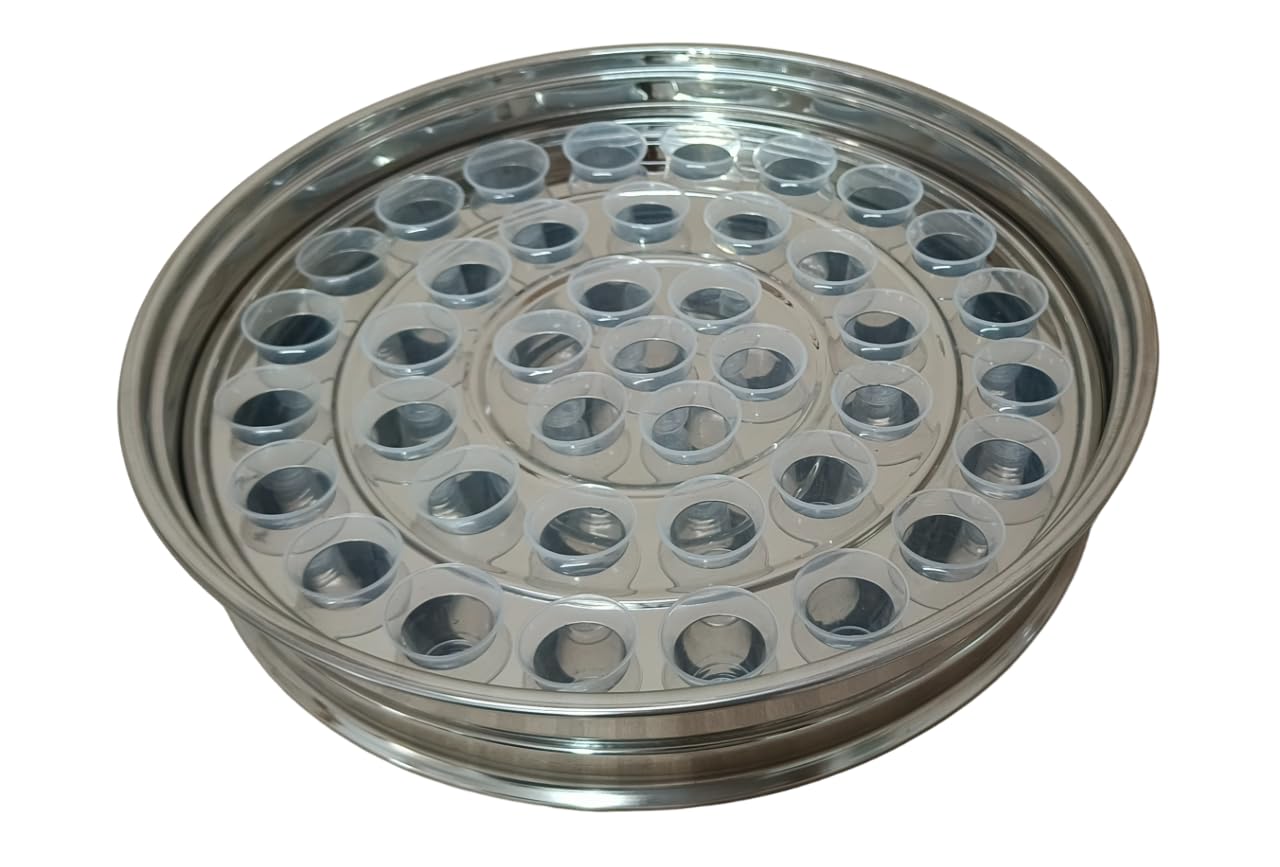 Single Tray Communion Set | Compact Design Without Bottom Ring & Cover with 40 Plastic Cups, Mirror Polish Stainless Steel, Durable & Easy to Clean | Ideal for Small Services, Home Use, and Portable