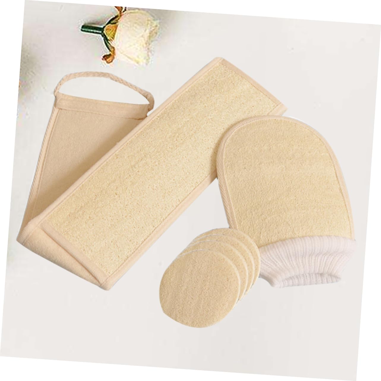 6piezas Esponjas De Luffa Natural Para Baño Set Exfoliante Guante Faja Para Espalda y Rodajas De Luffa Para Cuidado Piel y Spa