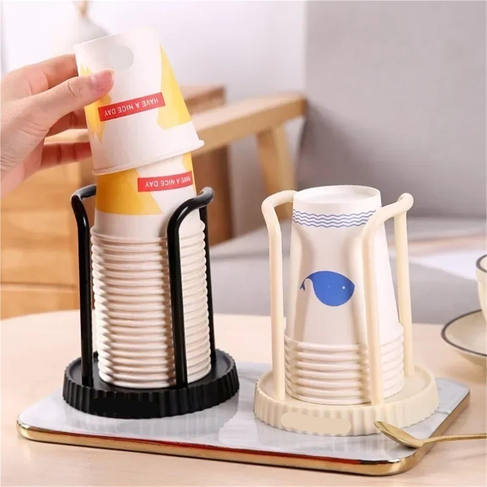 Pappbecher-Organisator 4 stücke Küche Papier Tasse Halter Einweg Tassen Picker Multifunktionale Desktop Tasse Lagerung Rack Haushalt Kaffee Tasse Halter for Hause(White)