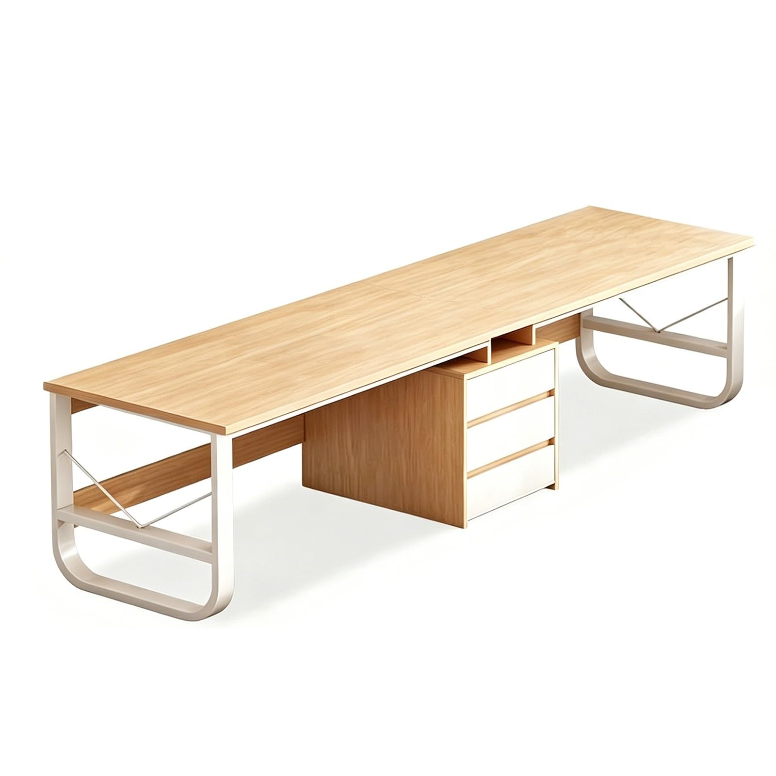Escritorio para dos personas para oficina en casa con 3 cajones de almacenamiento, mesa de trabajo doble de madera ancha, escritorio largo para ordenador de juegos y para escribir light brown,200cm