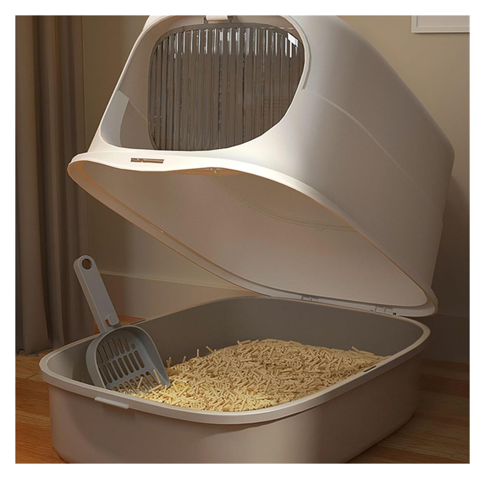Caja de Arena for Gatos Cerrada Grande, Bandeja de Arena Desmontable de Lado Alto, Inodoro for Mascotas, diseño portátil, fácil de Limpiar Arenero Gato(Groen)