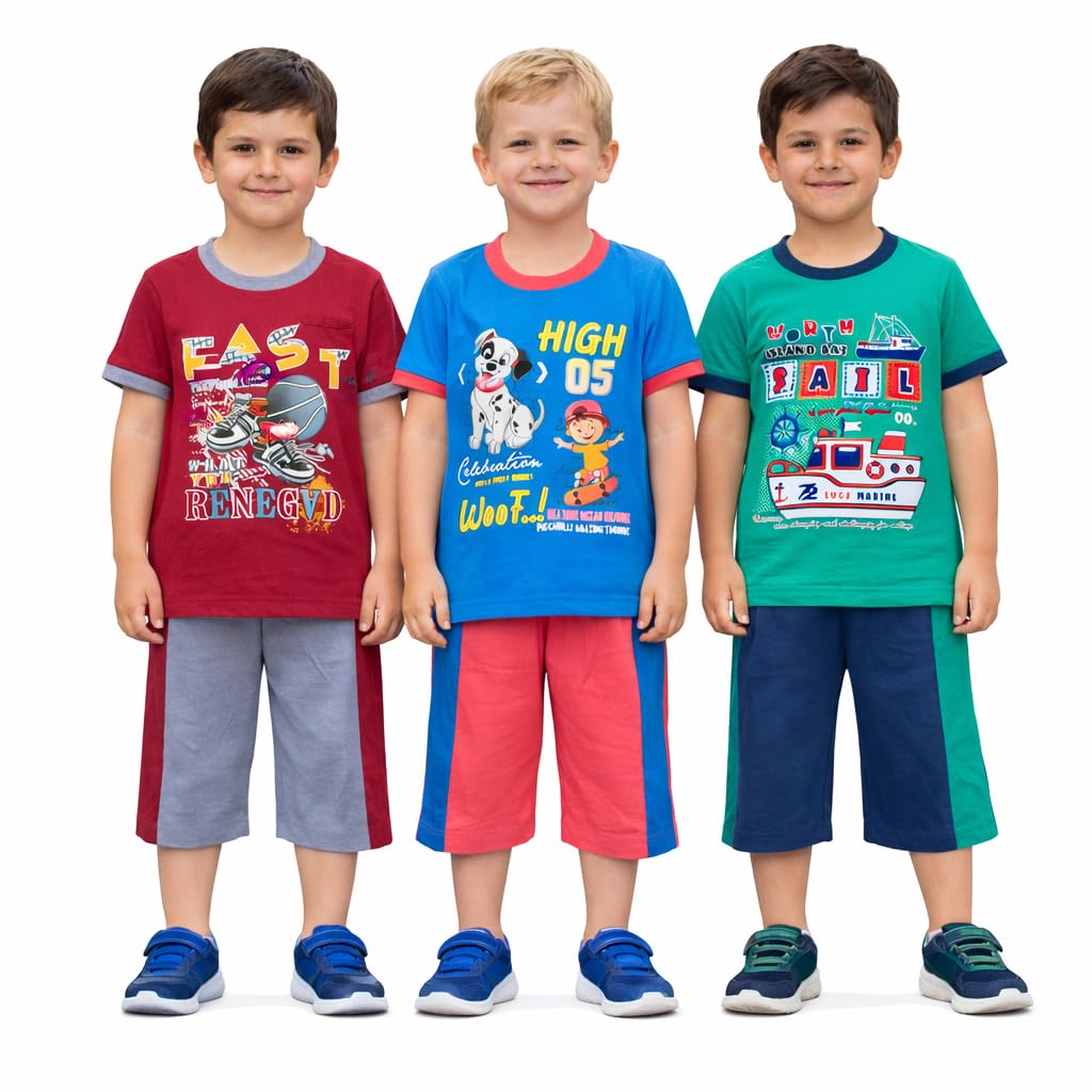 Kids Clothing Set T-Shirt & 3/4 Shorts Combo | Soft Breathable Cotton | Round Neck Short Sleeve | Printed | Pocket Shorts... - Review, Price and Buying Guide