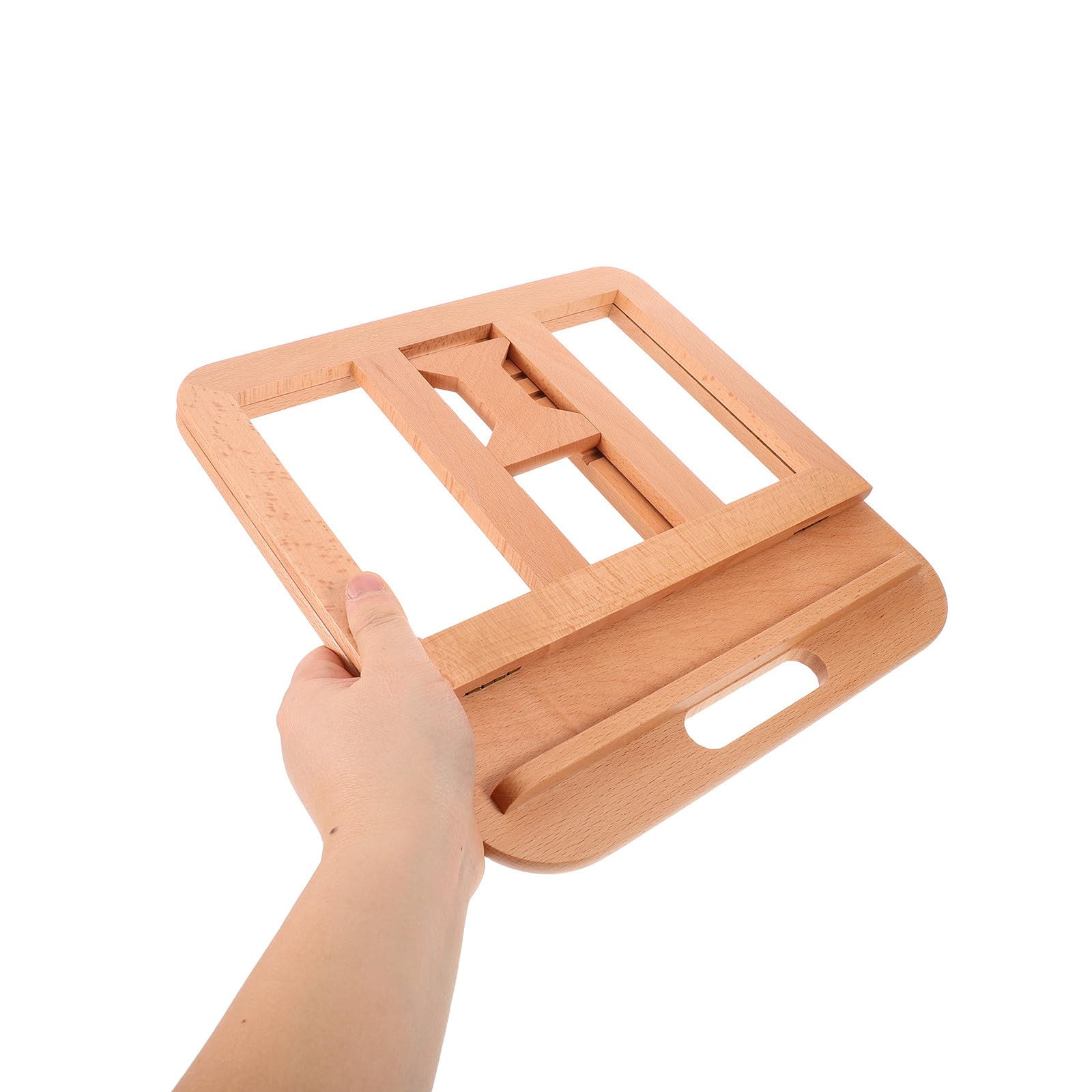 HOMSFOU Supporto per Laptop in Legno Pieghevole con Maniglia, 6 Livelli | Angoli Regolabili, Ventilazione Migliorata, per Scrivania Ufficio e Viaggio
