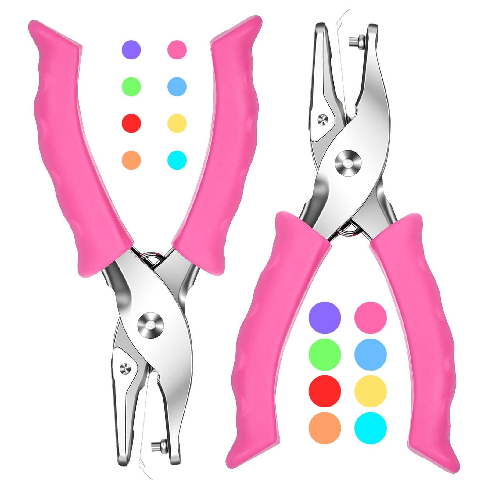 2 Pcs Single Hole Punch, 1/8" and 1/4" round hole puncher with Soft Grip for Home Office and Classroom Handheld Circle Small Paper Punch for Scrapbooks Crafts Tickets Tags Pink