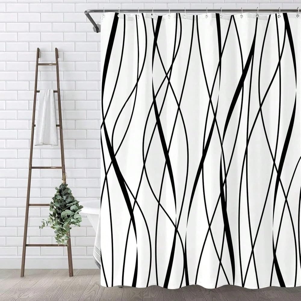 GLKSDLPO Black And White Striped Shower Curtain Abstract Modern Simple Minimalist For Bathroom(120x240cm/47x94in(WxH)