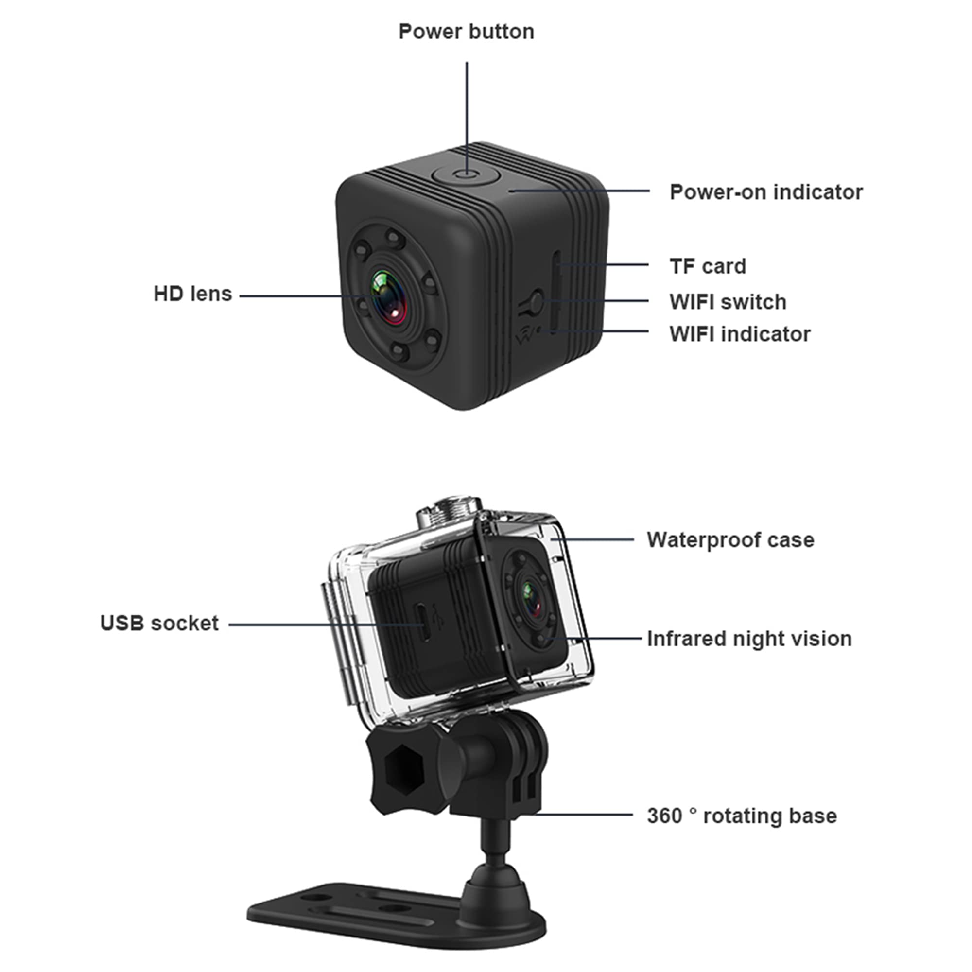 SDEQA Caméra Espion Étanche Mini WiFi Caméra Cachée 1080P HD Caméra Nounou sans Fil avec Vision Nocturne Détection De Mouvement pour Bureau, Maison, Voiture
