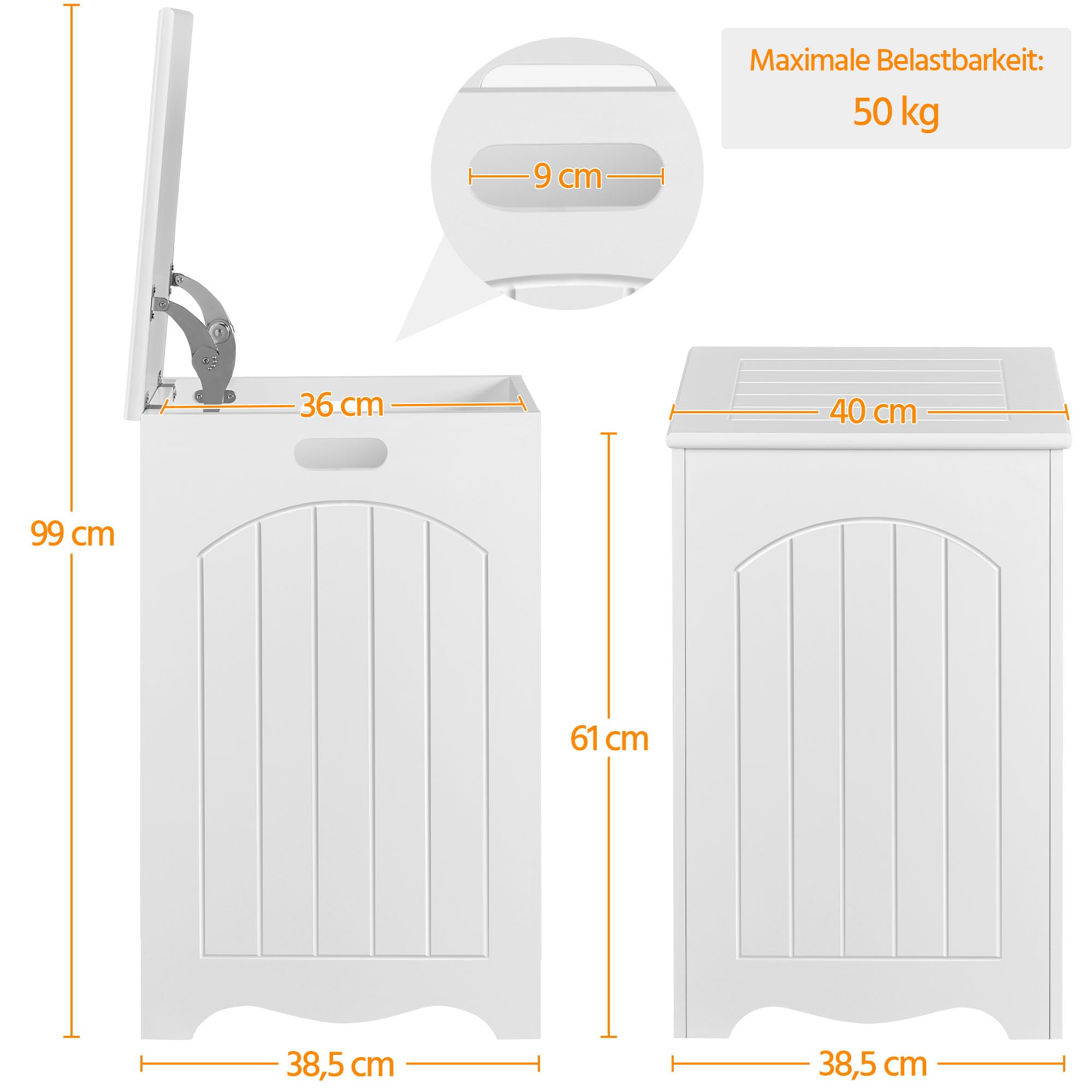 Yaheetech Wäschekorb Wäschesammler Wäschesack Wäschetruhe mit Deckel, 96L Wäschesortierer Wäschetonne Wäscheschrank Badschrank für Waschküche Schlafzimmer Badzimmer, LBH: 39.5x39.5x61 cm, Holz, Weiß