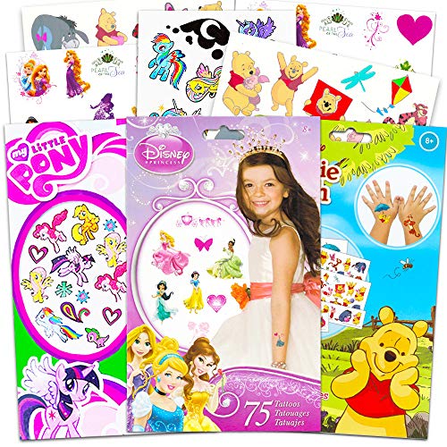 Tattoos for Girls Party Pack Bundle Includes Over 150 My Little Pony, Pooh, and Disney Princess