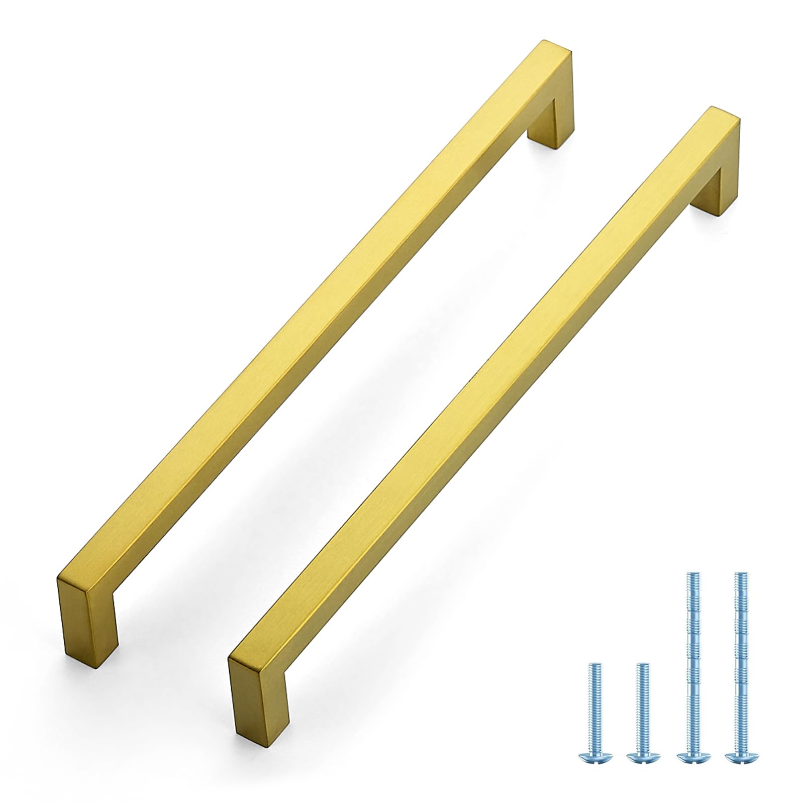 JOY DECOR Schrankgriffe, goldfarben, 25,4 cm, Küchengriffe, quadratische Schubladengriffe, Edelstahl, Schubladengriffe, 256 mm Lochmitte, 50 Stück