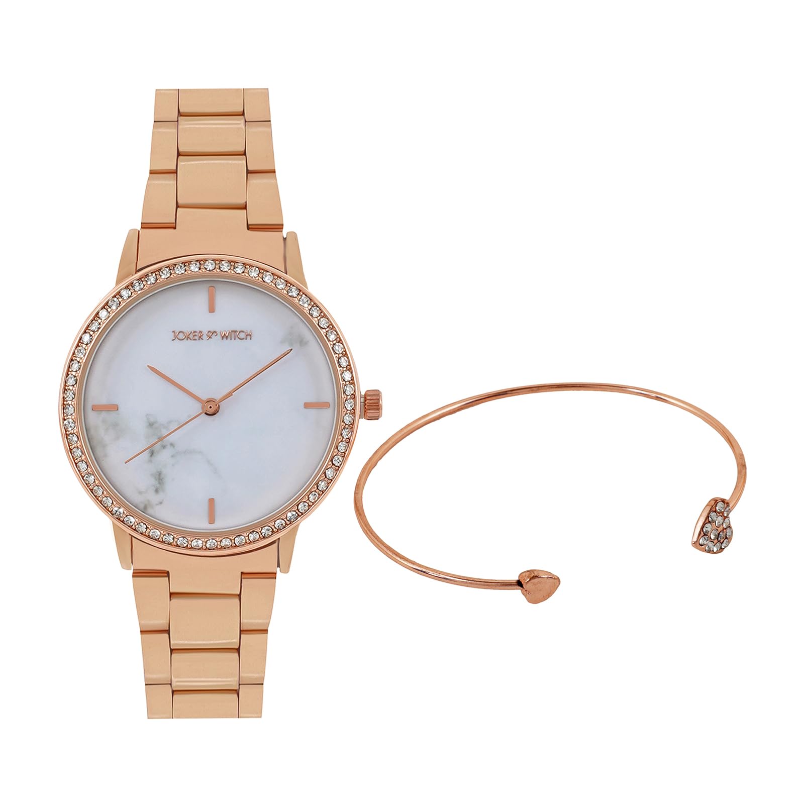 Stainless Steel Women Euphoria Rosegold Analog Watch Bracelet Stack, White Dial, Rose Gold Band-image-6