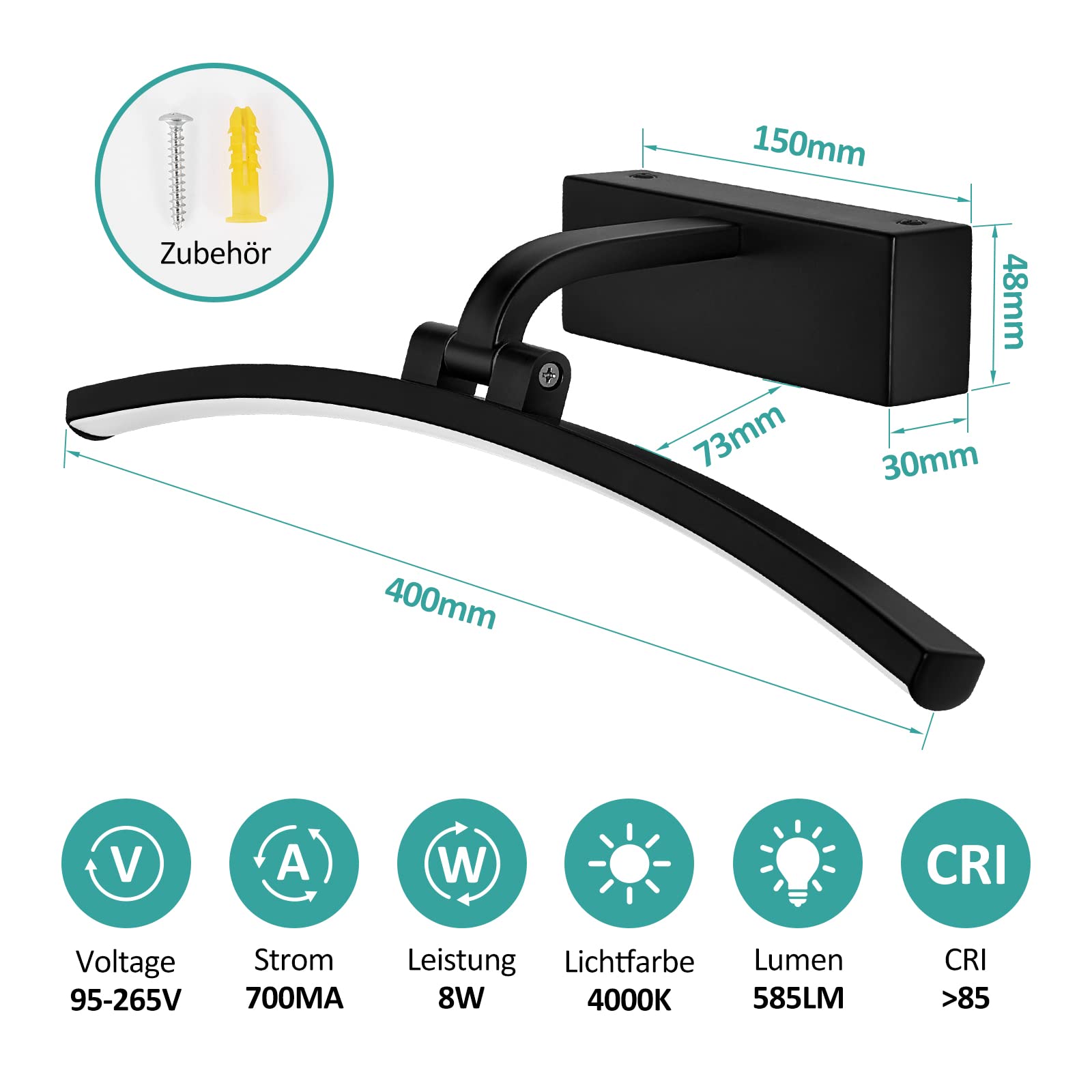 EMKE LED Spiegelleuchte Spiegellampen für das bad spiegelleuchte badezimmer 40cm, 180° drehbar spiegelleuchte led BadSpiegelschrank Beleuchtung 4000K, einfache Installation Schrankleuchte(Schwarz)