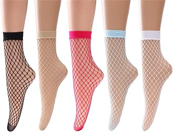 DEEP TOUCH Womens anklet Fishnet Socks Lace Stort Sockings Hollow Out Anklet Dress Low Mesh Net Socks 5 Pairs