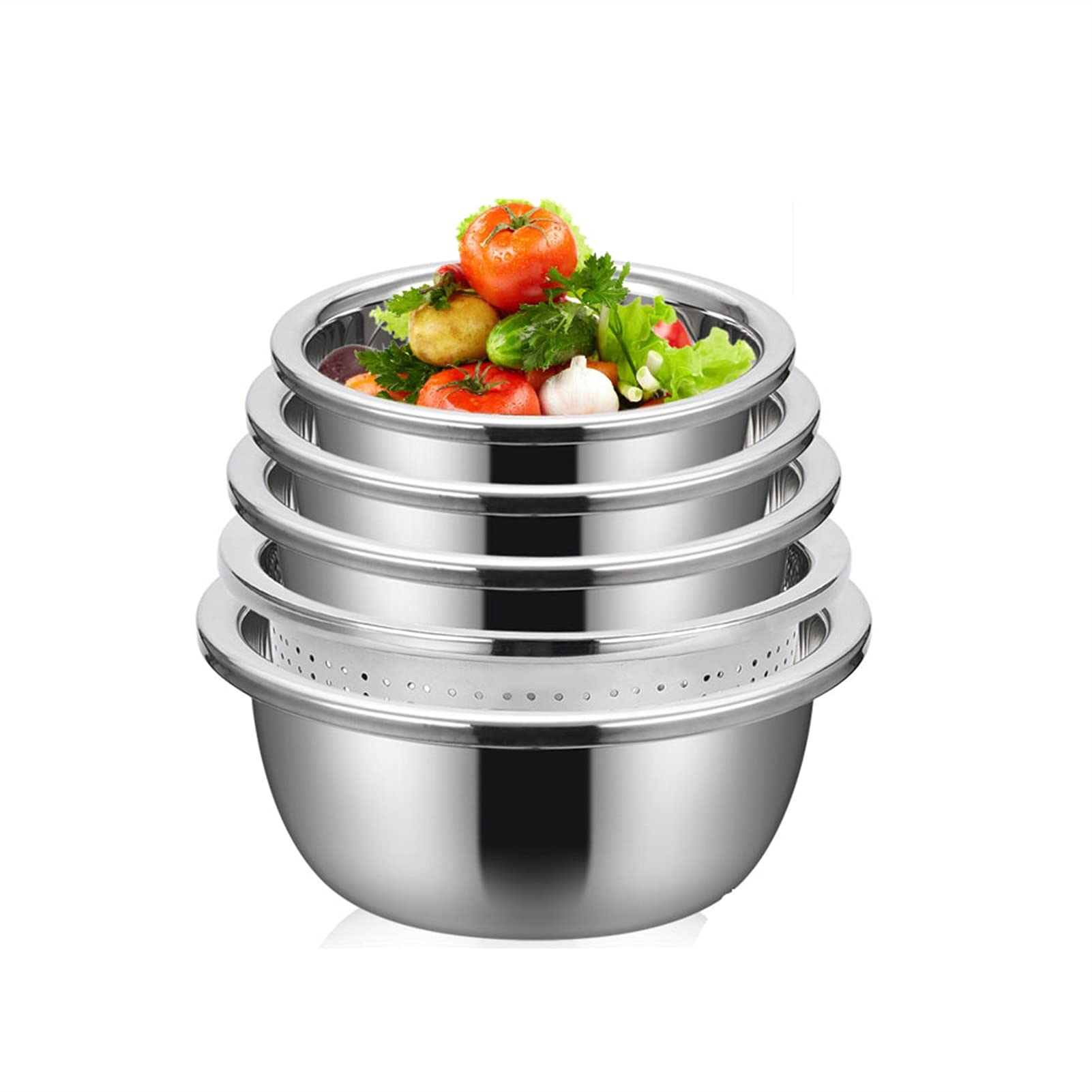 Juego de 5 piezas de cuencos para mezclar y lavabo para sopa de acero inoxidable, almacenamiento que ahorra espacio para el almacenamiento de alimentos en el hogar, el refrigerador y la cocina.