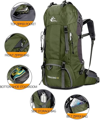 Miniatura 2 de Mochila de senderismo ligera impermeable de 60 L con cubierta de lluvia, mochila deportiva para viajes al aire libre para escalar, campamento, viajes