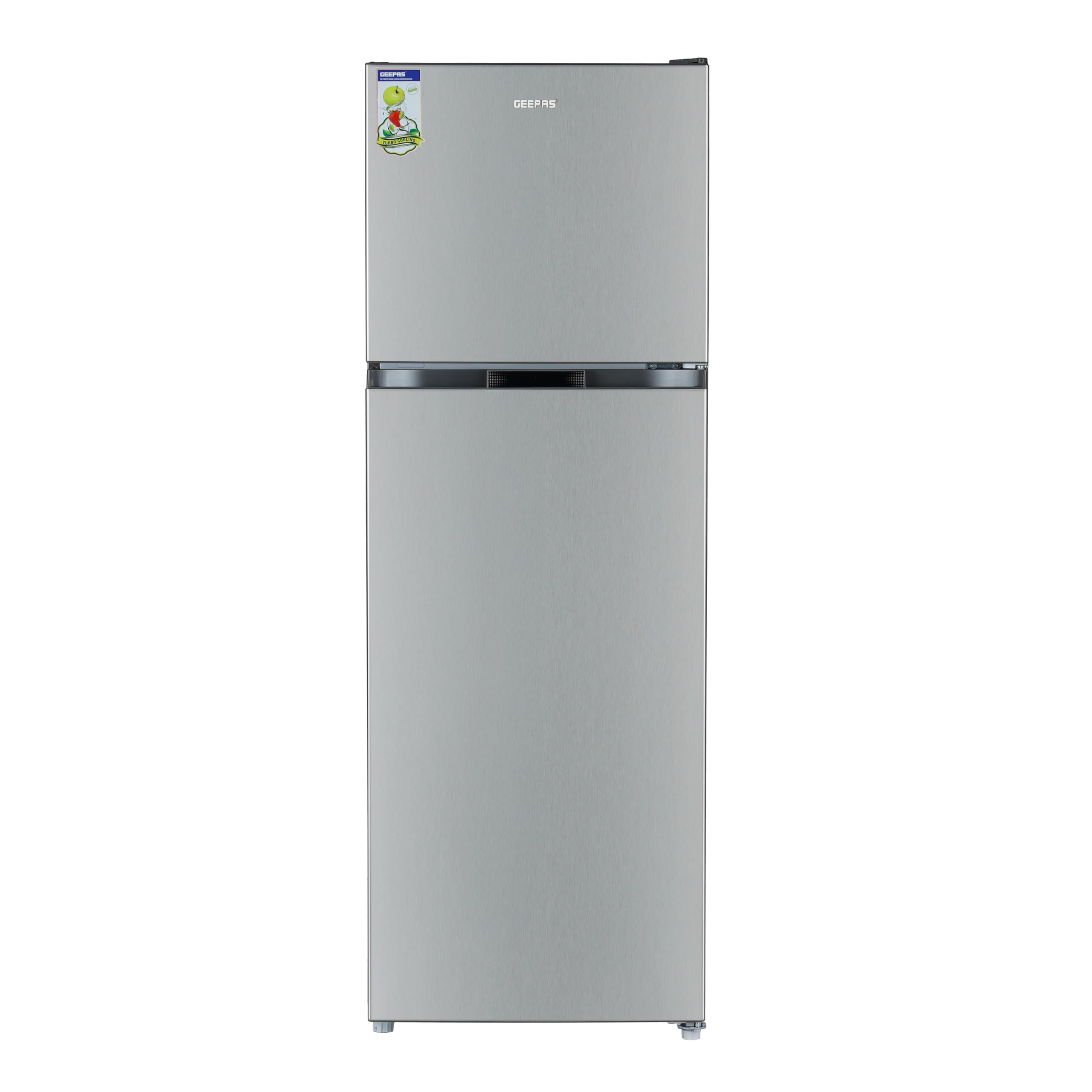 Geepas GRF4120SSXN 410L /348L Net Capacity, No Frost Double Door Refrigerator With Multi Airflow, Twist Ice Maker, Stainless Steel Finish, Fridge - 270L/Freezer- 78L capacity GRF4120SSXN Silver